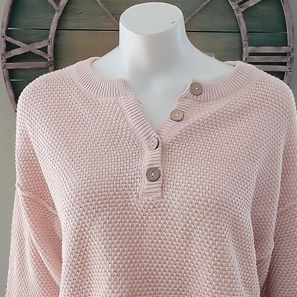 Free People Beach Hailee Waffle Knit Henley Sweater